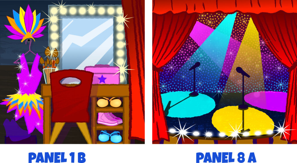 hand designed artwork for the theatre panels for the portable role play village
