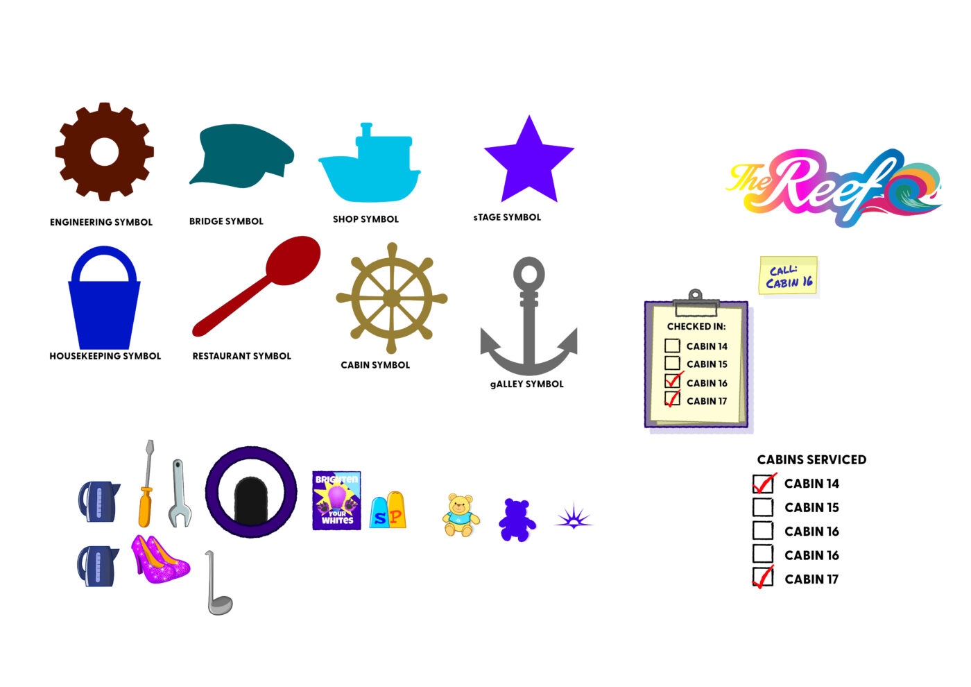 Hand-illustrated magnetic discovery play wall featuring nautical P&O ship livery and interactive puzzle elements.