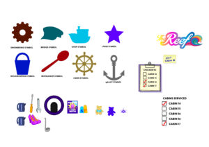 Hand-illustrated magnetic discovery play wall featuring nautical P&O ship livery and interactive puzzle elements.
