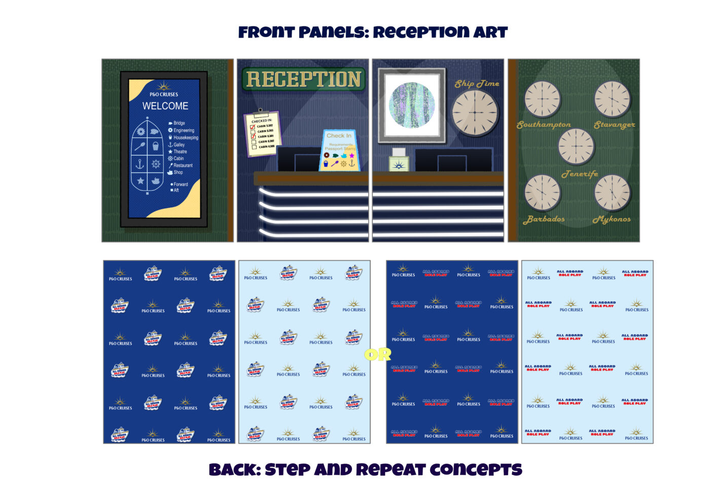 Branded nautical scenic panel design serving as an interactive play wall and photo opportunity backdrop.