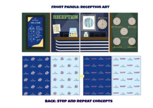 Branded nautical scenic panel design serving as an interactive play wall and photo opportunity backdrop.